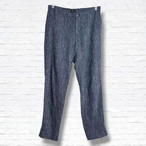 Club Monaco Navy Blue Linen Striped Straight Leg Trouser Pants Size M**